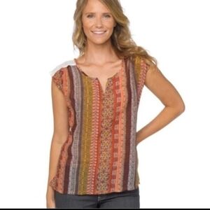 Prana Women's Top with Red and Yellow Stripes